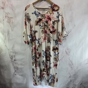 Dwell And Slumber Nightgown Womens XS Small Cream Floral Caftan Henley